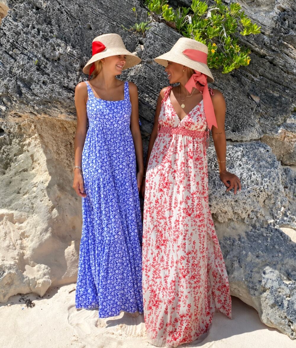 Sarah Bray Bermuda Clematis Bucket Hat Palm Leaf Coral Ribbon Adult